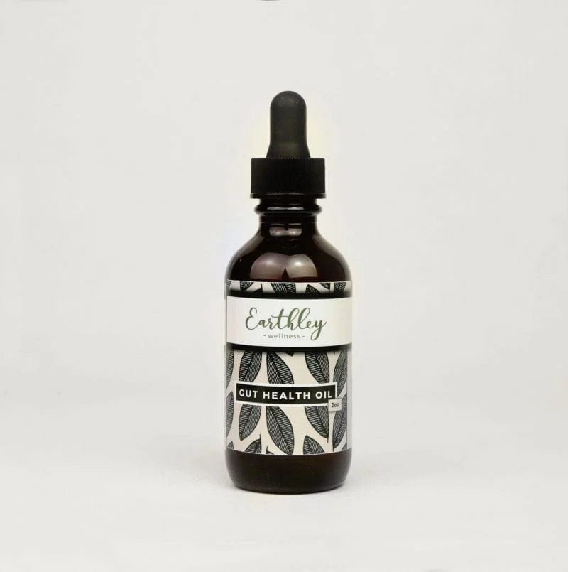 Earthley gut health oil bottle.